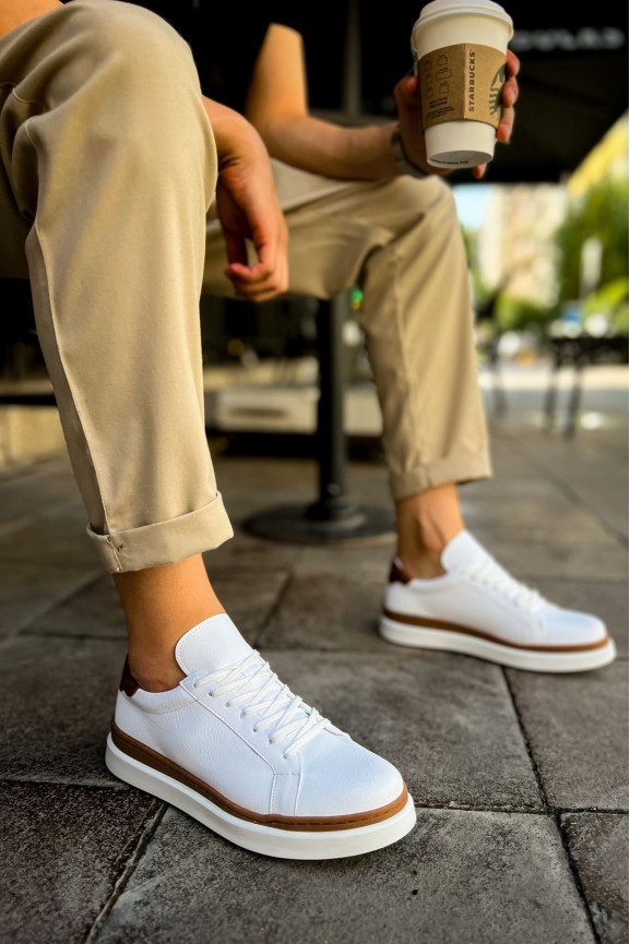 CH979 - Santoni GBT Spor Erkek Ayakkabı BEYAZ/TABA