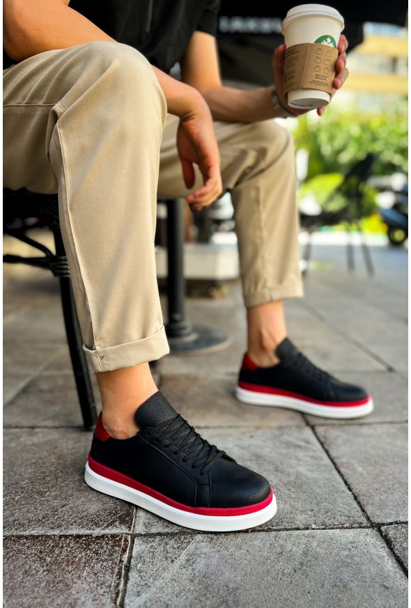 CH979 - Santoni GBT Spor Erkek Ayakkabı SIYAH/KIRMIZI