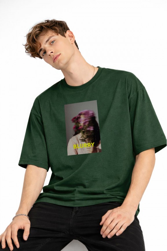 Blurry - Oversize Erkek Tişört HAKI