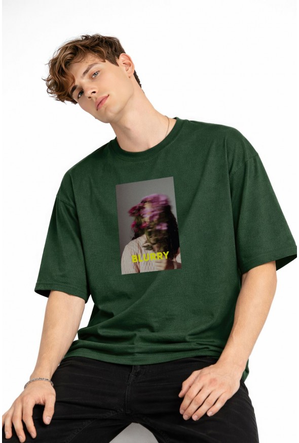 Blurry - Oversize Erkek Tişört HAKI