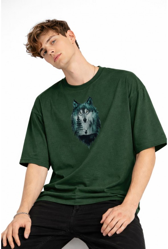 Wolf - Oversize Erkek Tişört HAKI
