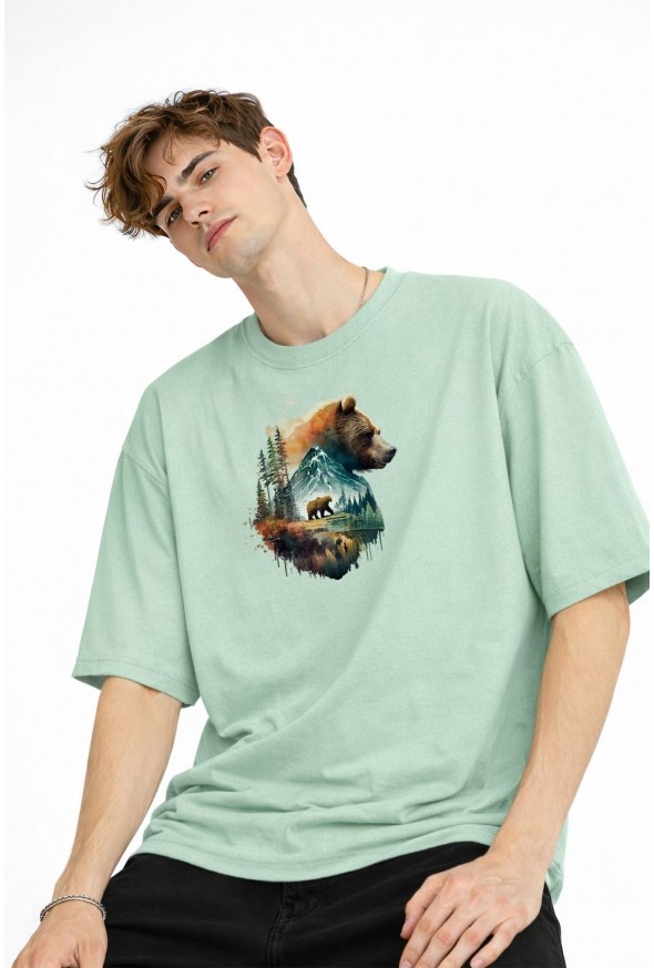 Bear2 - Oversize Tişört SU YESILI