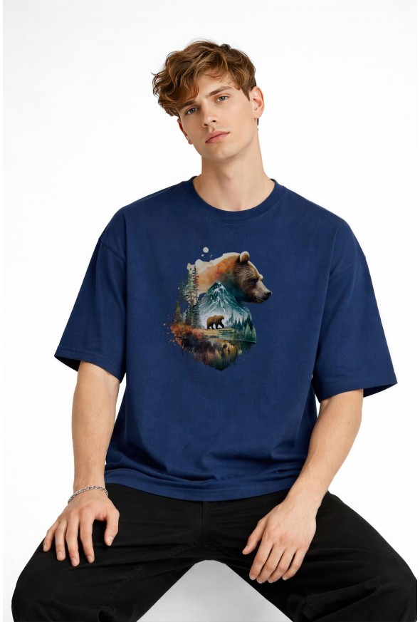 Bear2 - Oversize Tişört Koyu Mavi