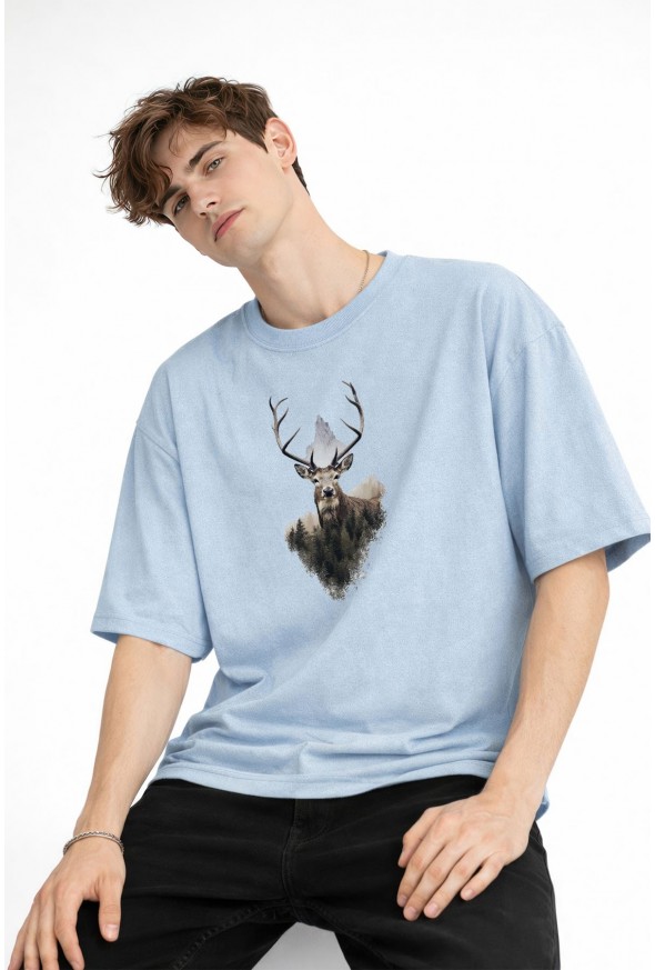 Deer - Oversize Erkek Tişört Bebek Mavisi