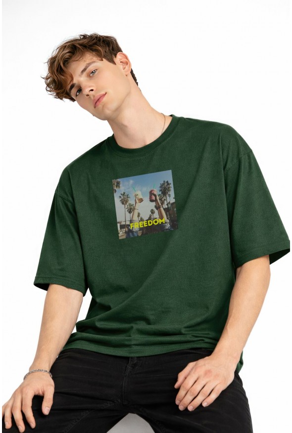 Freedom - Oversize Erkek Tişört HAKI