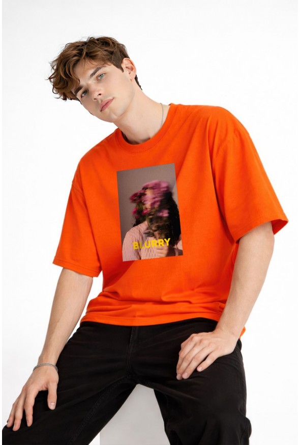 Blurry - Oversize Erkek Tişört TURUNCU