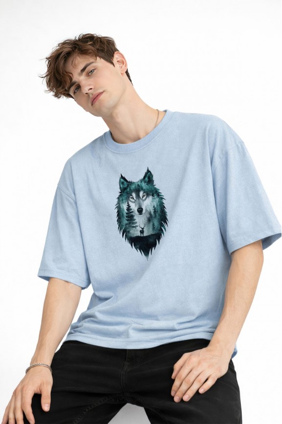 Wolf - Oversize Erkek Tişört Bebek Mavisi