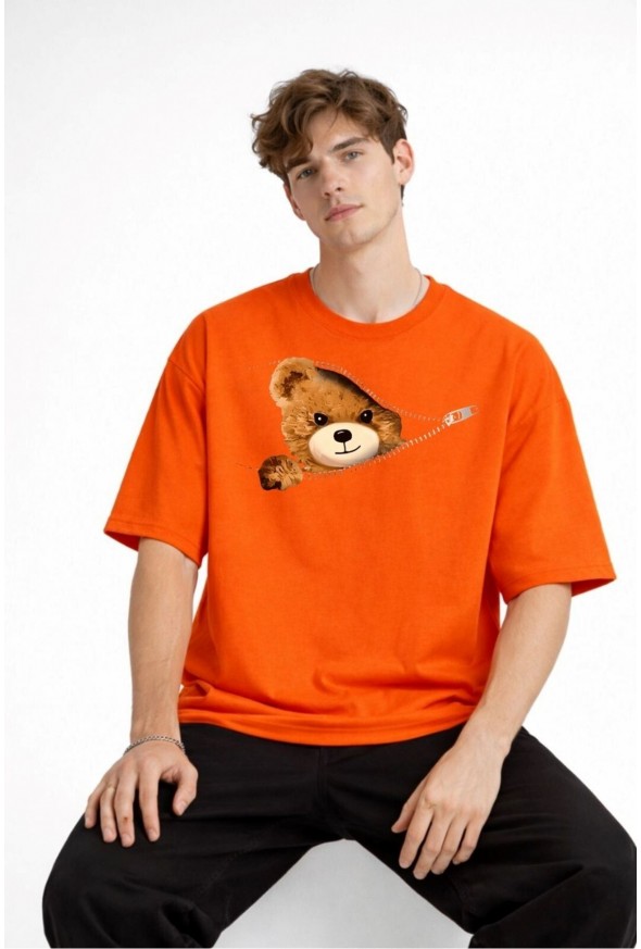 CH - Bear Baskılı Oversize Tişört TURUNCU