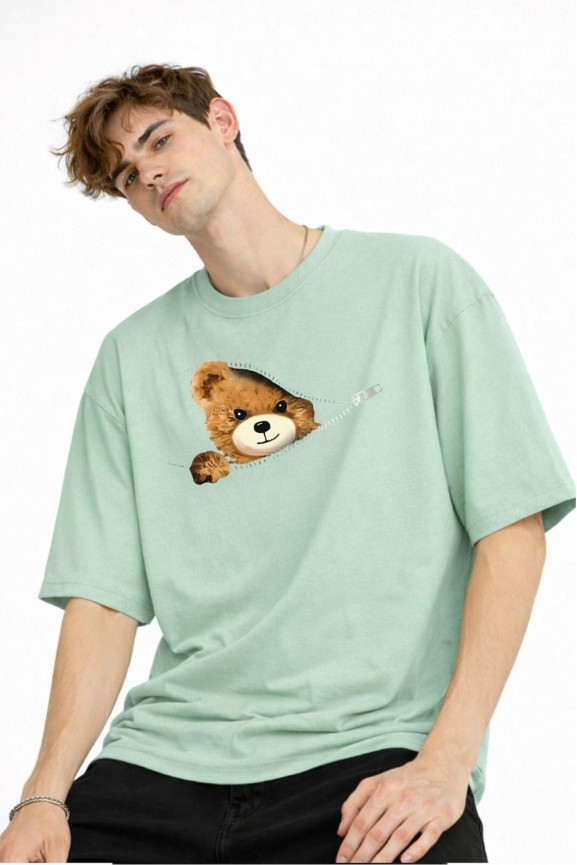 CH - Bear Baskılı Oversize Tişört SU YESILI