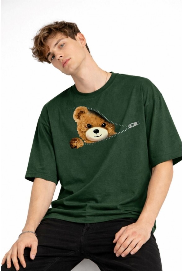 CH - Bear Baskılı Oversize Tişört HAKI